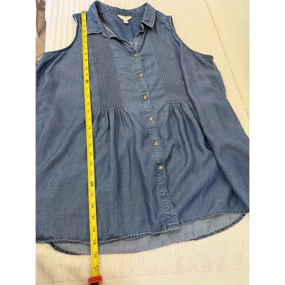 Terra & Sky Chambray Top 1X Lyocell Button Front Sleeveless Blue Casual Everyday - Picture 8 of 13